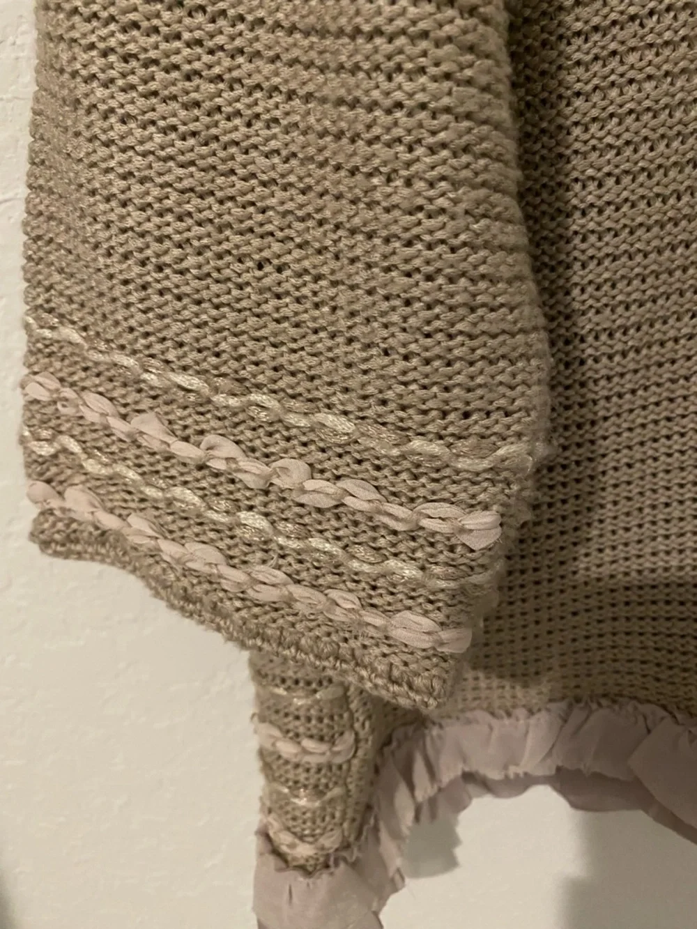 Ruby Rd. Taupe Knit Ruffle-Trim Open Cardigan - Picture 4 of 7